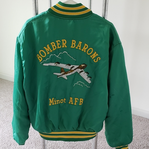 Vintage Jacket Bomber Satin Souvenir Guam 1980s Medium Green - Picture 2 of 4